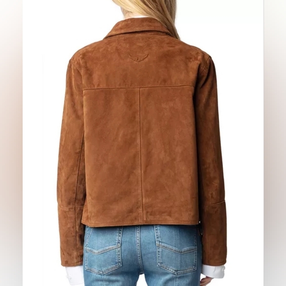 Zadig & Voltaire Lessa Suede Jacket In Cognac Genuine Leather Nwt - Picture 4 of 16